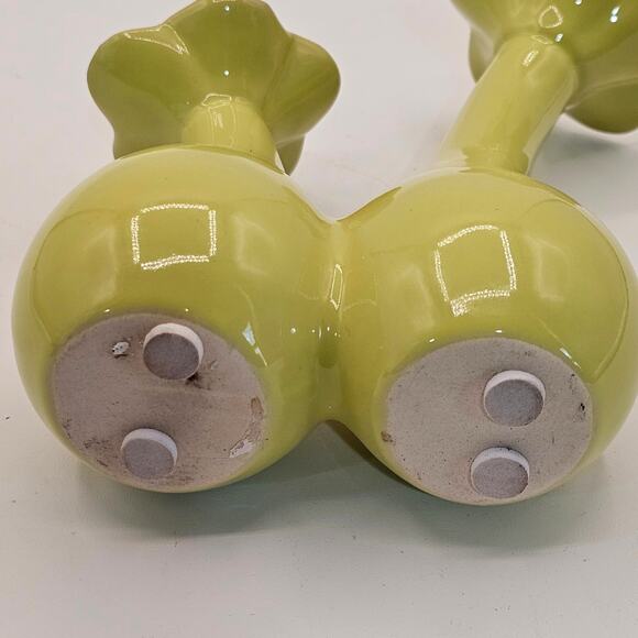 Vintage Chartreuse Double Bulb Flower Bud Vase Quirky Glazed Pottery Home Decor - Picture 4 of 6